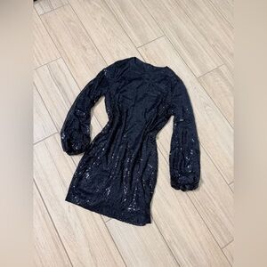 Black Sequin Long Sleeve Mini Dress Size S Pre-Owned